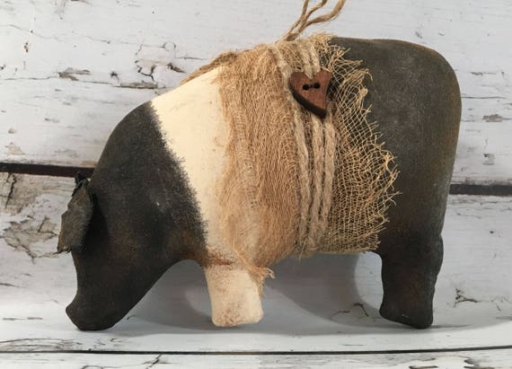 primitive country decor farm pig Hampshire pot bellied pig primitive country decor farm pig Hampshire pot bellied pig