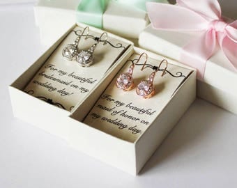 Bridesmaids earrings, Rose gold earrings, Cubic Zirconia earrings, Bridal earrings, Bridal gold earrings, Bridesmaids gifts, CZ earrings