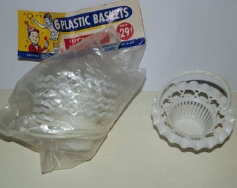 Vintage White Plastic Candy/Nut Baskets -Set of 6-by Gay-Gem Products