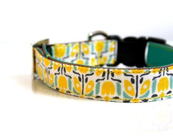 Summer Floral Tassel Charm Dog Collar - Silver, Green