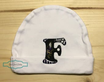 Baltimore Ravens Baby Hat Made from Baltimore Ravens Fabric, Ravens Baby, Baby Ravens, Baby Shower Gift, New Baby Gift, New Dad Gift