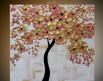 SALE Original abstract contemporary gallery canvas impasto palette knife floral painting Asian Gold by Nicolette Vaughan Horner