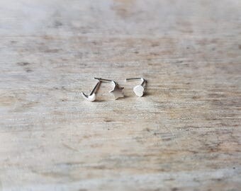 Sterling silver shaped nose stud 3mm celestial star moon crescent heart boho jewellery stocking stuffer best selling item silver