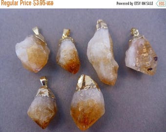 15% off Christmas in July Citrine Point Pendant Raw Citrine electroplated gold (S122B1)
