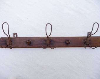 Antique Coat Rack, French Wall Rack, 5 Iron Hooks, Wood Wall Rack, Hat Rack, French Wall Rack, French Farmhouse Decor
