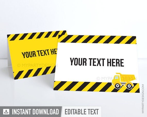 Construction Party Food Labels - Place Cards - Truck Party - Boy Birthday Party - INSTANT DOWNLOAD - Printable PDF with Editable Text Il_570xn