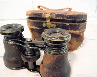 Opera glasses,antique Lefils of Paris opera glasses with original case, steampunk style, binoculars, 1920's
