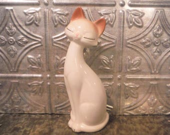 Siamese cat figurine Mid Century Modern kitsch,tan and brown, retro cat, cat statue, cat lover, vintage Siamese cat