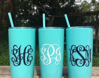 Monogrammed Tumbler / Yeti like double walled tumbler with lid & straw / Birthday Gift / Personalized Gift / Teacher Gift / College
