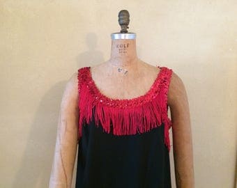 Black red 20's fringed sequined Halloween costume women dress Roaring Twenties