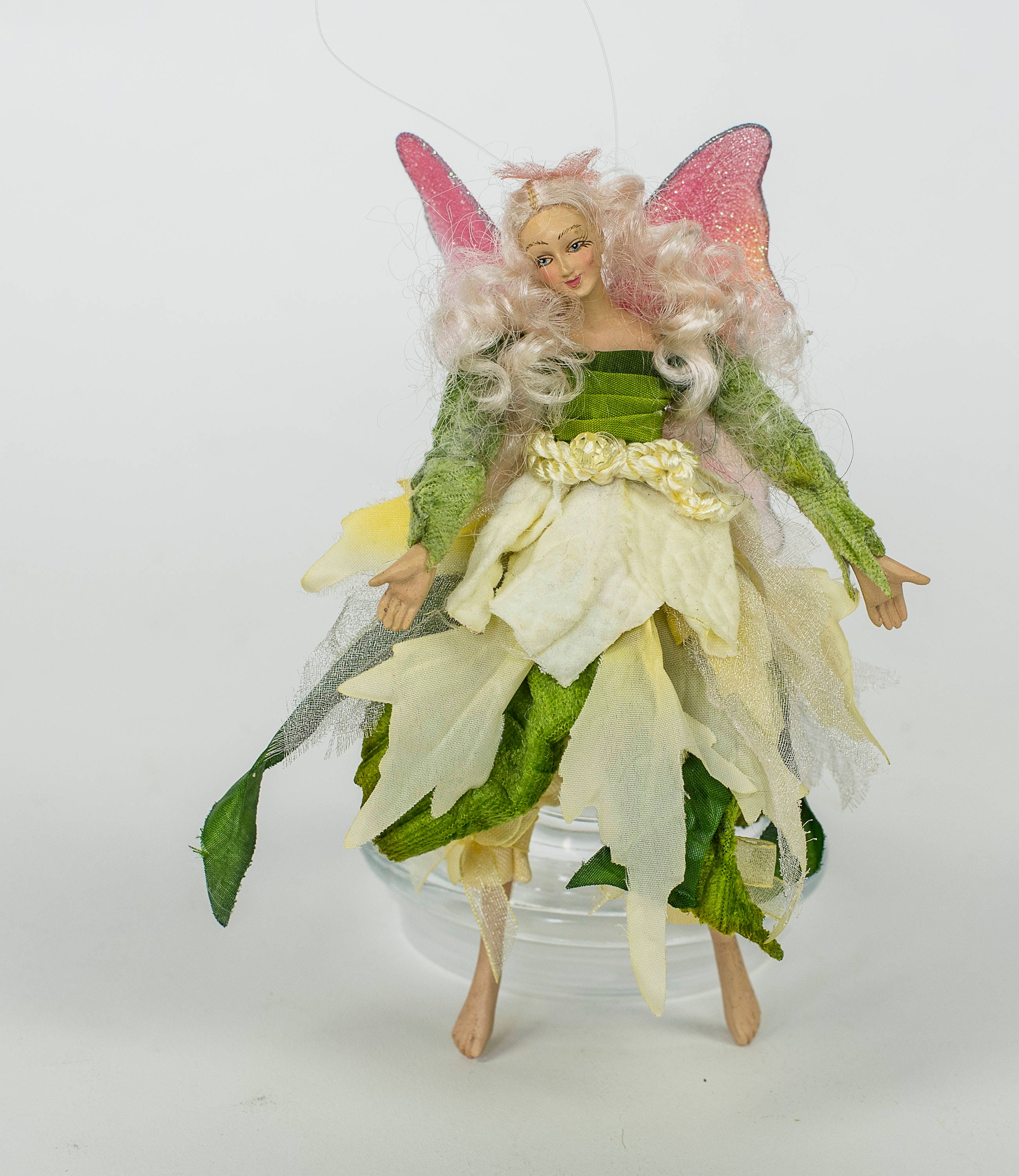 Fairies Bendable Silk Flower Green White Yellow Petal Dress