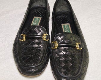 Vintage Cole Haan Leather Weave Womens Black Loafers