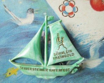 German Vintage Sailboat Hat pin or Brooch, made from Celluloid Plastic, Great Nautical Gift