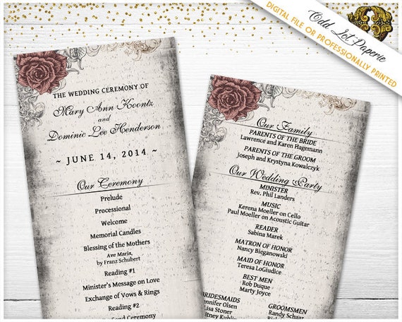 elegant rose wedding programs vintage wedding programs printable