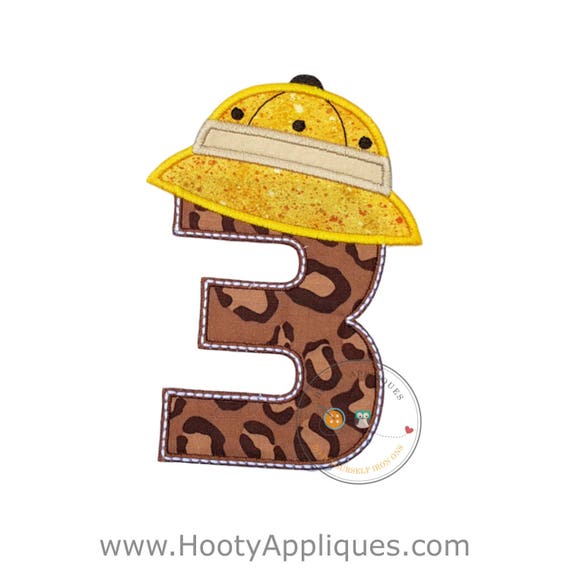 number three safarijungle hat birthday iron on patch in