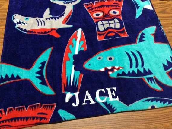 Shark Personalized Beach Towel Shark Towel Shark Bathroom