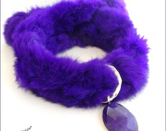Bijou de Foulard - Bélière et Agate Violette et magnifique étole en fausse fourrure
