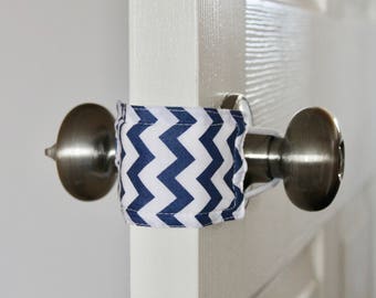 Navy Chevron Door Silencer, Door Jammer, Nursery Door Silencer, Door cushion, Door latch cover, baby shower gift, PATENTED LATCHY CATCHY
