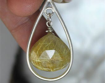 Golden rutilated quartz and Sterling Silver Pendant