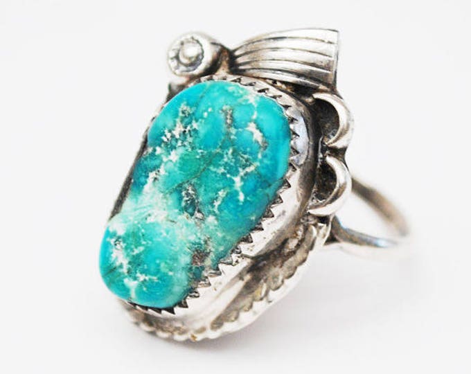 Sterling Turquoise Ring - size 7 - native American - Old Pawn southwestern