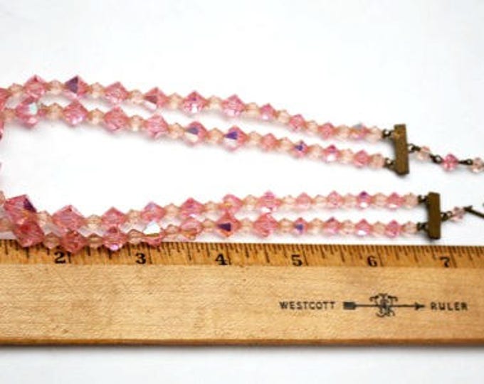 Pink Crystal Necklace - Graduated double strand - cut crystal glass beads