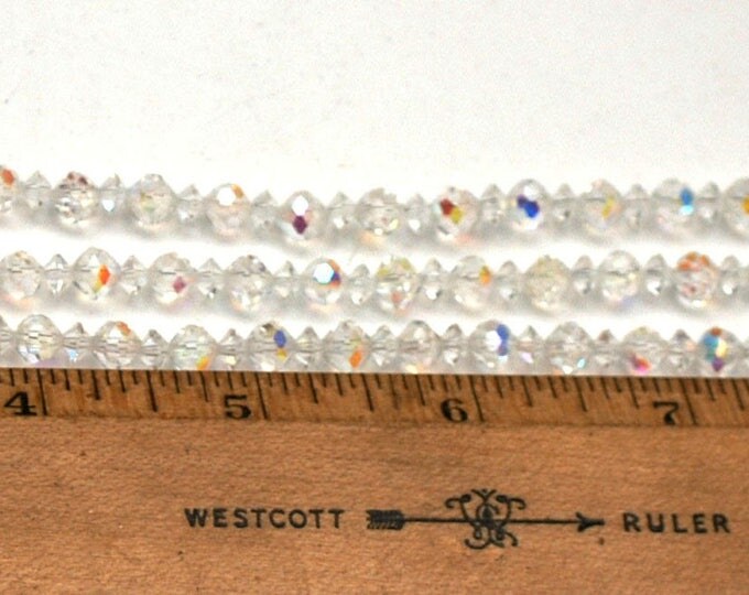 Crystal Bead Collar Necklace - Triple multi strand - facet cut crystal glass beads - 14 1/2 inches Aurora borealis Wedding Bride