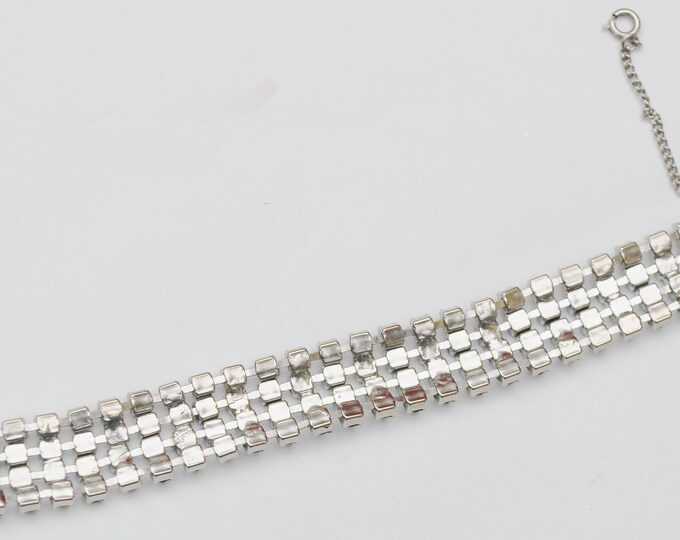 Rhinestone Bracelet - Aurora Borealis Crystal - Grey Rhinestone Silver -- Mid Century Bracelet - Wedding Bride