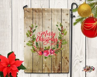 Holiday Holly Wreath Garden Flag - Home Decor - Merry Christmas Yard Flag - Christmas Garden Flag - Snowman - Family Garden Flag