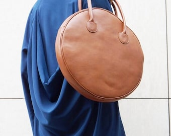 SALE NEW " Dark Pumpkin" Genuine Leather Bag / High Quality Tote Circle Large Bag / zipper close up / Unique Bag by AAKASHA A14431