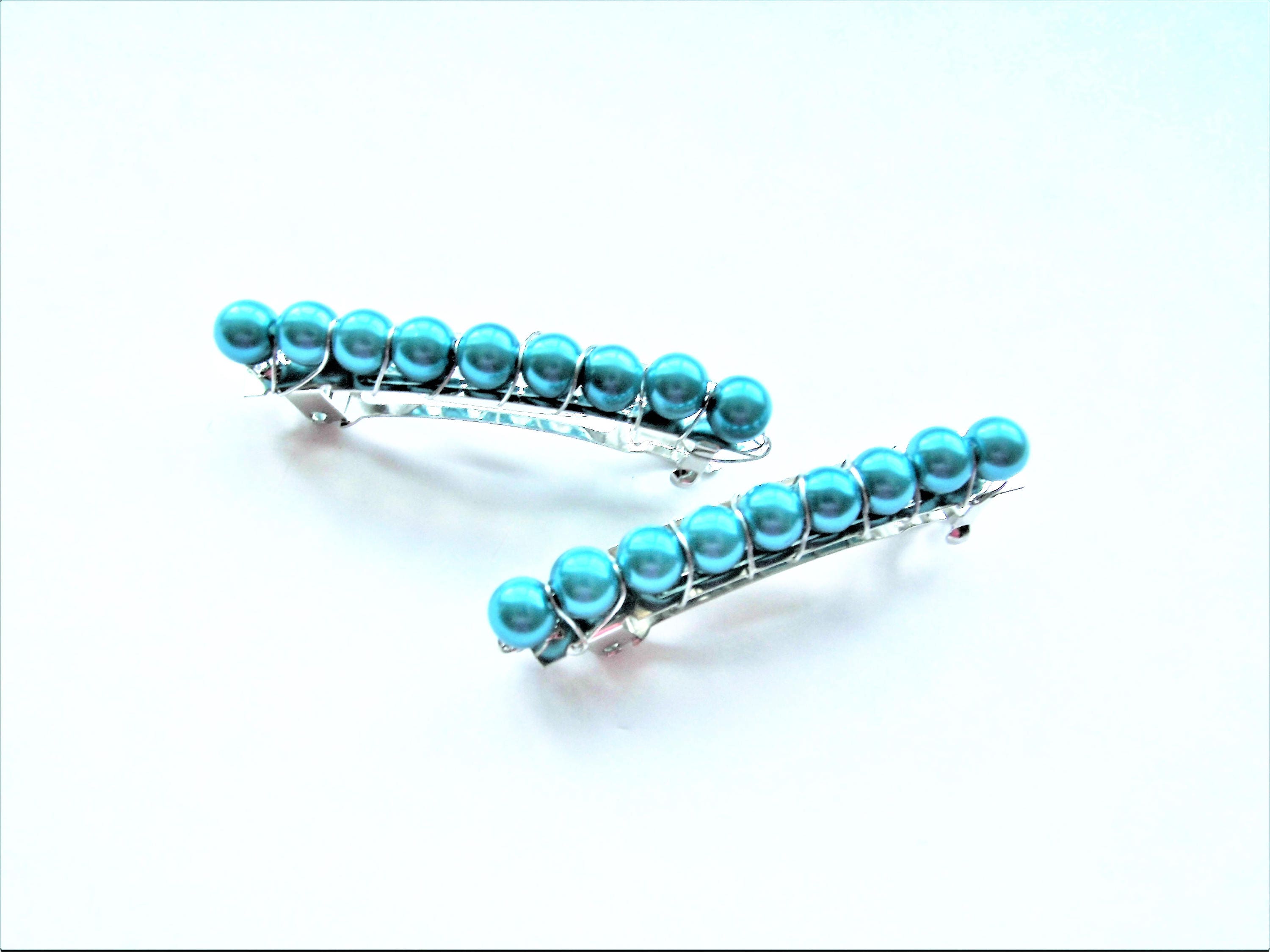 Small Blue Barrettes Blue Beaded French Hair Barrettes Clips
