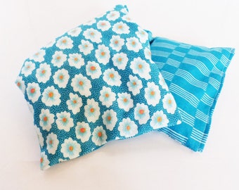 Heating pad flax organic 36 cm x 15 cm fabrics patterns blue daisies and turquoise lines