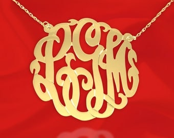 Initial Necklace - 1 1/2 inch Monogram Necklace - 925 Sterling Silver 24k Gold Plated - Made in USA