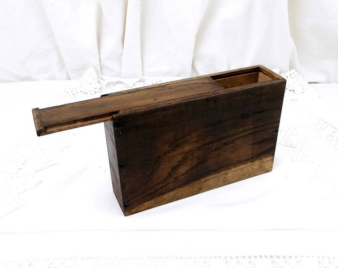 Antique French Atelier Workshop Oak Wood Box with Sliding Lid, Wooden Country Decor, Rustic Primitive Chateau Cottage Shabby Retro Home