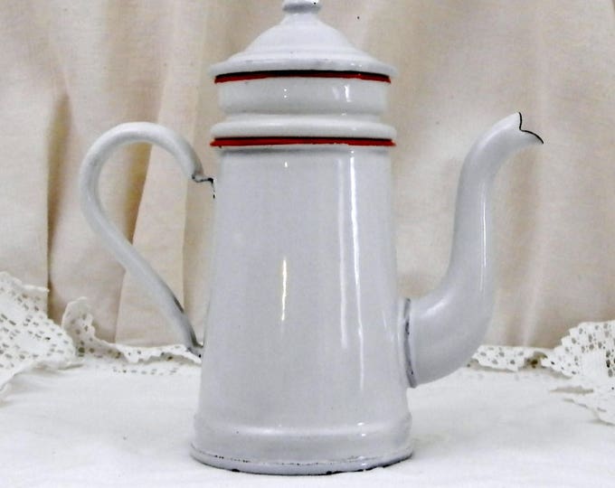 Small Antique French Goose Neck White Enamelware Coffee Pot / Cafetière, Child's Enamel Toy from France, Country Cottage Kitchen Decor,
