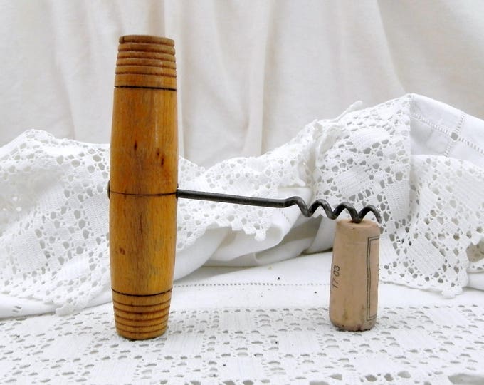 Large Vintage French Restaurant Wooden and Metal Cork Screw Publicity Gift From Vin Merchant in Le Mans France 1960s, Big Corkscrew