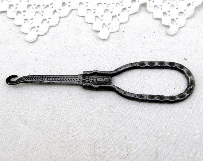 Antique French Decorative Folding Iron Metal Button Hook, 19th Century Traveling Clasp Locker From France, Victorian Buttonhook