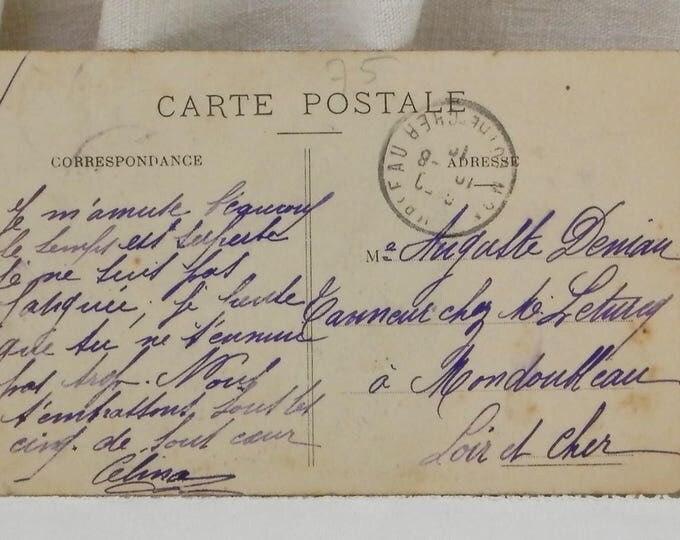 Antique French Postcard Arc de Triomphe the Top of the Champs Elysees in Paris with Horse Carriages and Early Automobile Car Posted in 1910