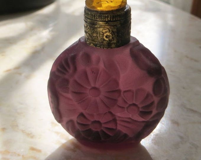 Amethyst Glass Perfume Bottle, Vintage Mini Perfume Bottle, Vintage Vanity