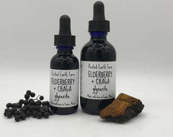 Elderberry and Chaga Glycerite, Chaga Extract, Elderberry Extract, Kids Health, Maine Chaga, Organic Elderberry, Immune Support, Flu Season