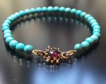 Sleeping Beauty Turquoise Garnet Bracelet With 9k Rose Gold Garnet Clasp