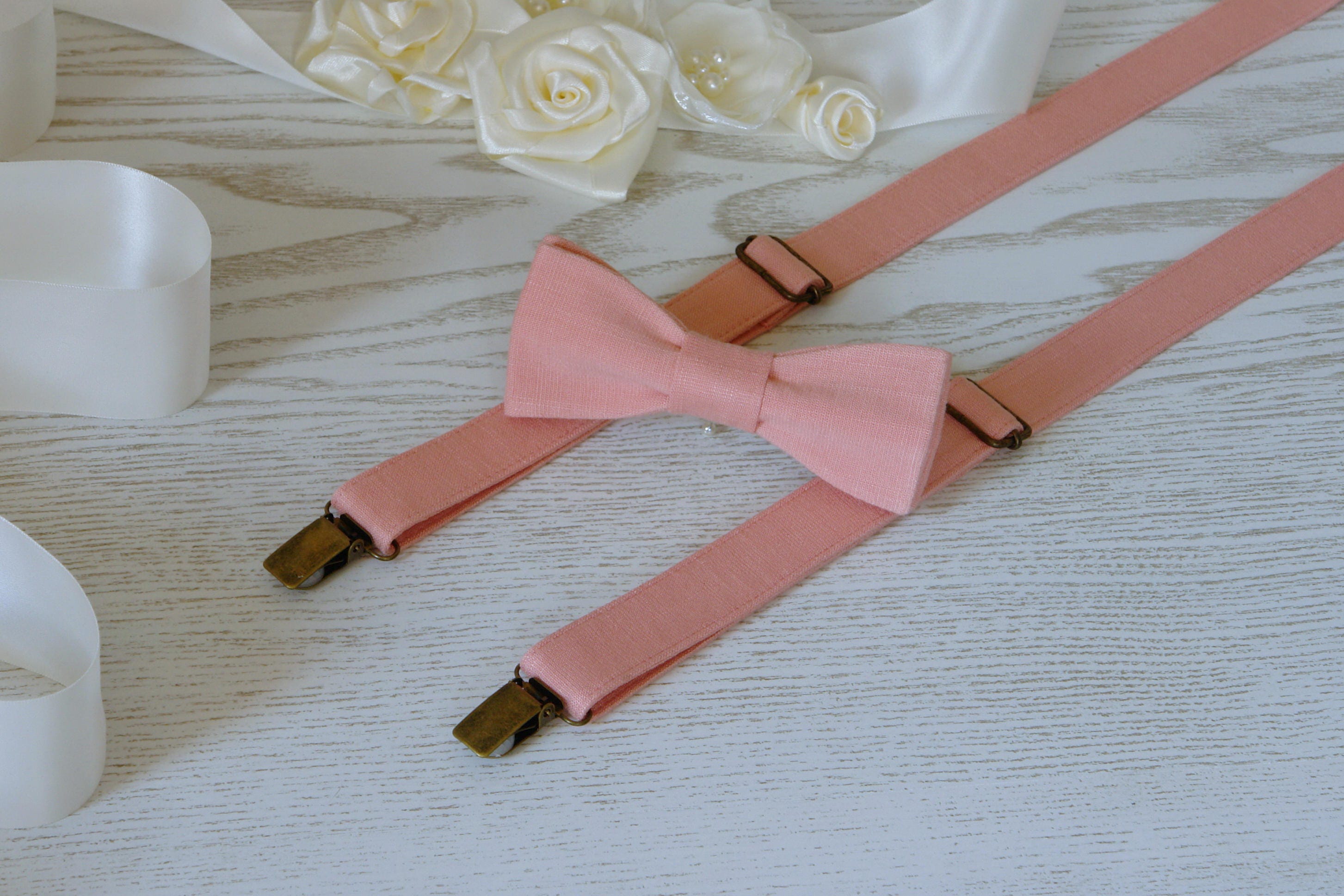 SUSPENDERS and BOWTIE SET Coral Wedding Suspenders Men's