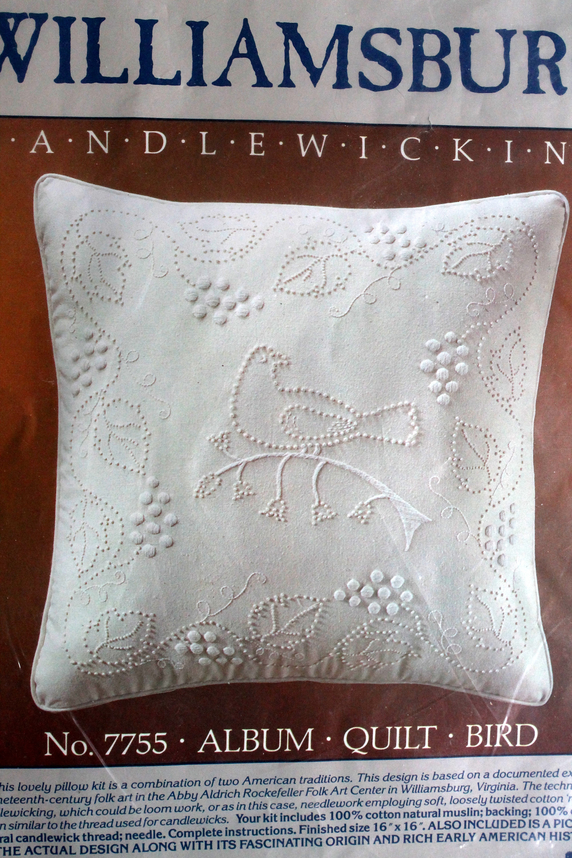 Pillow Candlewicking Kit Album Quilt Bird from Williamsburg Folk Art