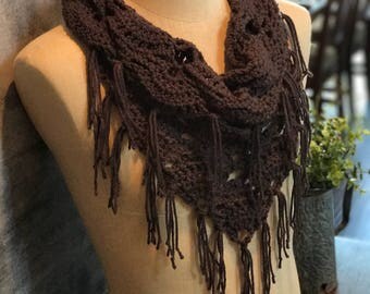 90’s Cream Oversized Fringe Scarf 19.5in X 73in by handmade