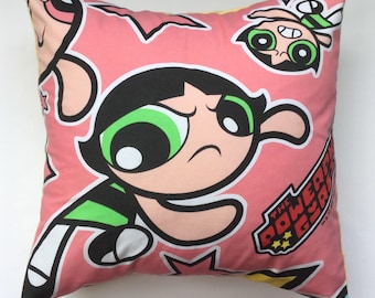 Powerpuff Girls Buttercup Bubbles Blossom Fabric Cushion Selection - handmade by Alien Couture
