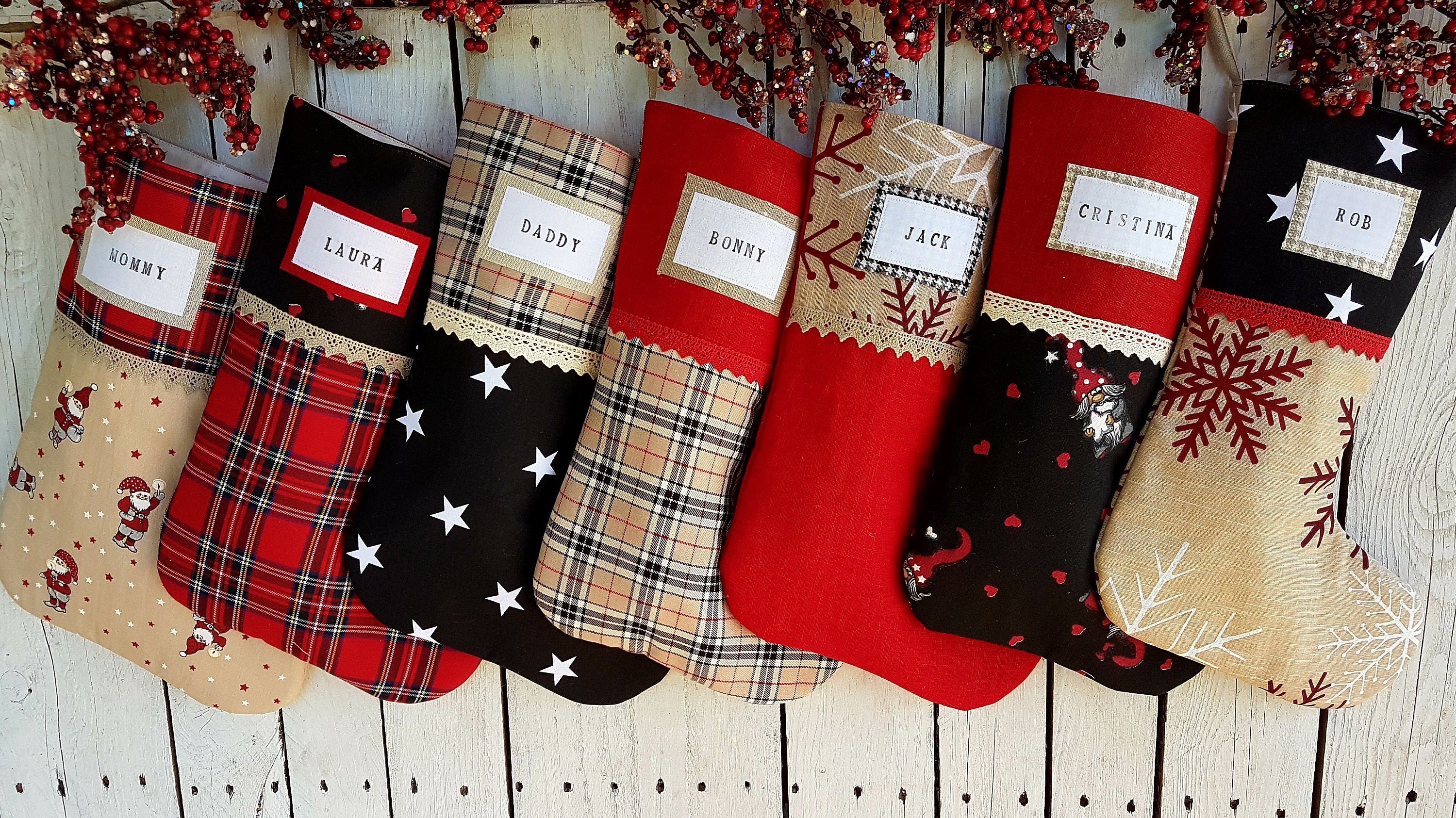 Family Christmas stockings fun kids stockings black