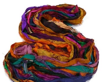 SALE NEW! Recycled Sari Silk Ribbon, Multi Mix Jewel Tones