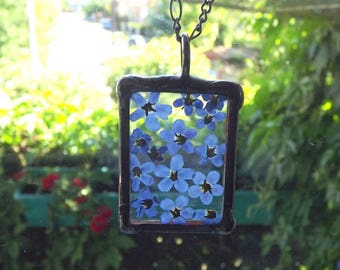 Forget me not. Pendant with forget-me not. Terrarium necklace. Pressed flowers jewelry. Real forget me not. Real flower jewelry. Boho. Gift