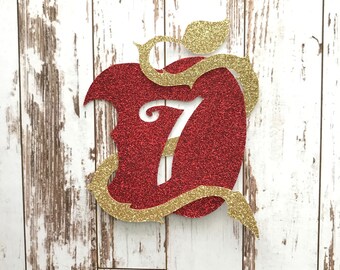 Descendants 2 Apple Symbol Glitter Die Cut/Birthday Party Decoration/ Embellishment/Cake Topper - 7 Years old
