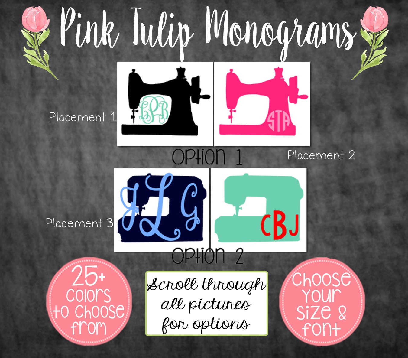 Monogram Decal Sewing Machine Personalized Monogram Circle