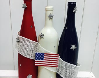 Red White & Blue Flag Wine Bottles